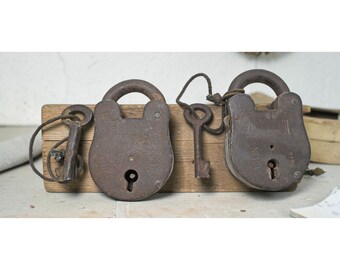 Lot of 2 Vintage Iron Lever System Pad Locks Original Old Hand Crafted