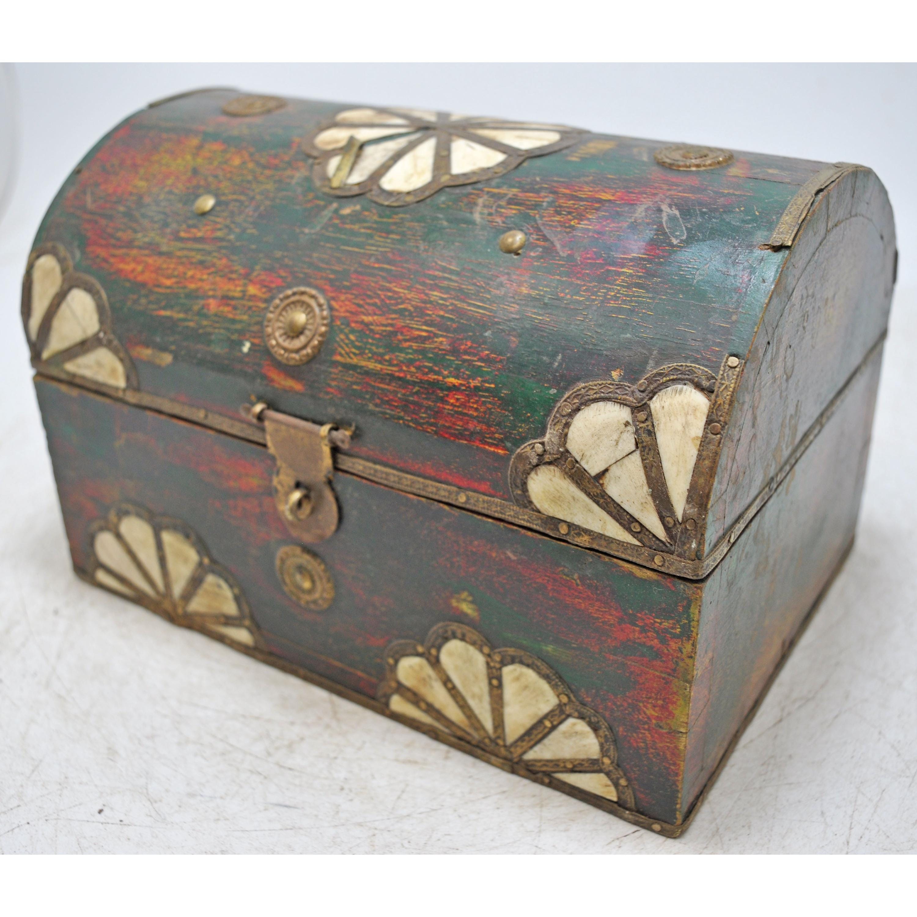 Ancienne Boîte De Rangement Demi-ronde En Bois Et Métal - Vintage, Faite Main - Occasion