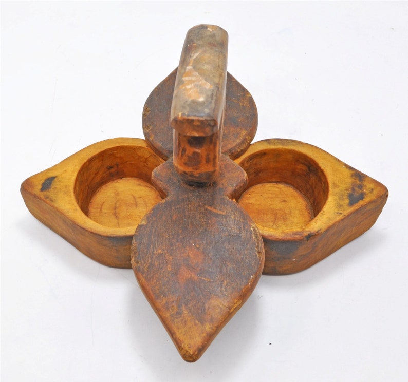 Antique Wooden Kitchenware Spice Container Box Original Old Hand Carved