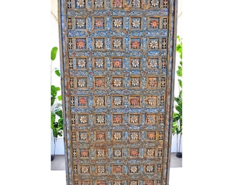 Antique Teak Wood Ceiling Panel Large 3x6 feet Original Fine Carved Painted