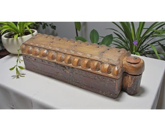 Antique Wooden Kitchenware Spice Box Original Old Hand Carved