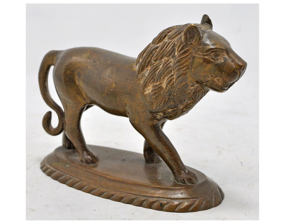 Antique Brass Lion Figurine Original Old Hand Crafted Engraved - Etsy