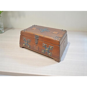 Vintage Wooden Storage Chest Box Original Old Hand Crafted Metal Fitted