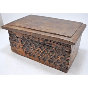 Antique Wooden Carved Storage Box Original Old Hand Crafted
