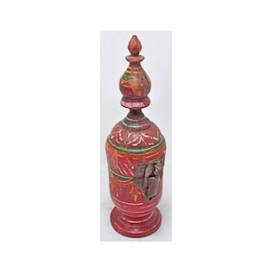 Antique Wooden Lacquer Painted Kum Kum Powder Tika Box Original Old Hand Carved Turned