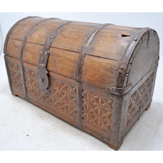 ヴィンテージ木製半円形トップ収納チェストボックスオリジナル古い  