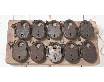 Lot of 10 Vintage Iron Lever System Pad Locks Original Old Hand Crafted