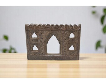 Decoración de pared de madera vintage con marco de arco pequeño, original, tallado a mano.