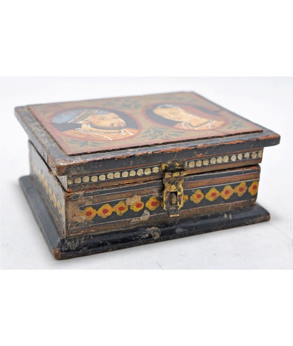 Vintage Wooden Jewellery Box Original Old Hand Crafted Painted Etsy