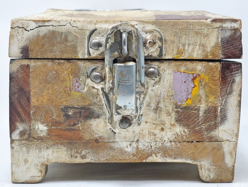 Reclaimed Salvage Wooden Vanity Box With Mirror Hand Crafted Original Colors image 2
