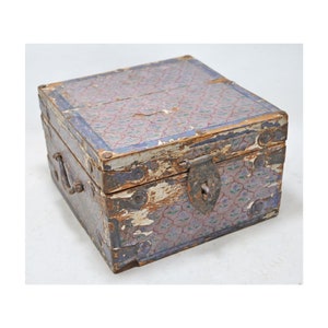 Vintage Wooden Square Storage Chest Box Original Old Hand Crafted Painted