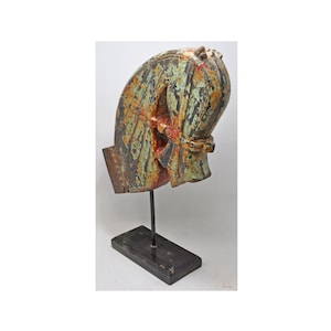 Busto de cabeza de caballo arquitectónico de madera antiguo, original, tallado a mano, policromado