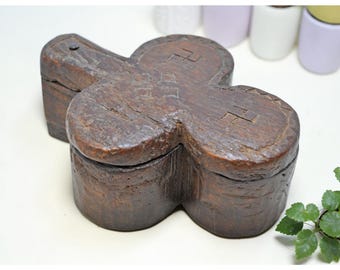 Antique Wooden Kum Kum Powder Tika Box Original Old Hand Carved