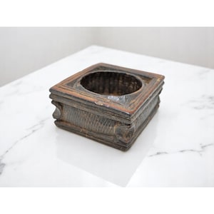 Antique Wooden Kitchenware Salt Spice Bowl Original Old Hand Carved