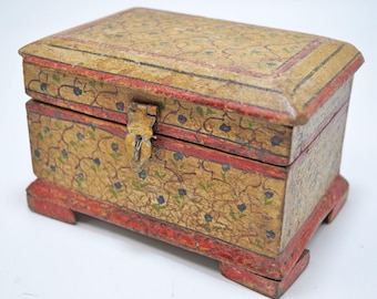 Vintage Wooden Jewellery Storage Box Original Old Hand Crafted Painted