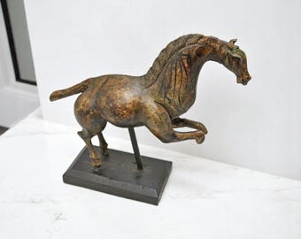 Antique Wooden Horse Figurine Original Old Fine Hand Carved