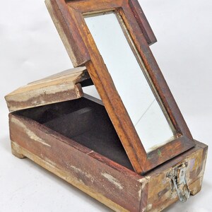 Reclaimed Salvage Wooden Vanity Box With Mirror Hand Crafted Original Colors image 7