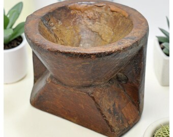 Antique Wooden Agricultural Bijni Seed Holder Original Old Hand Carved