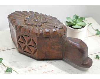 Antique Wooden Kitchenware Spice Box Original Old Hand Carved