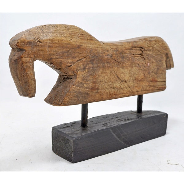 Antique Wooden Horse Figurine Original Old Hand Carved