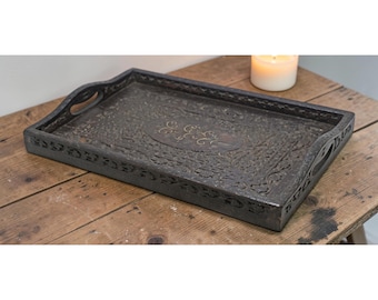 Antique Wooden Serving Tray Original Old Hand Crafted Fine Hand Carved
