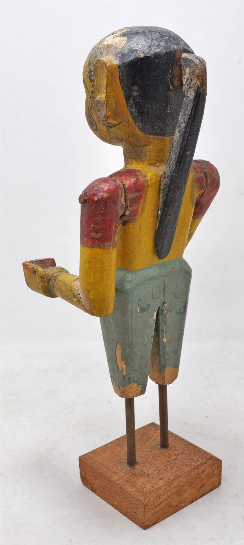 Antique Wooden Goddess Gangaur Figurine Original Old Hand Carved Painted