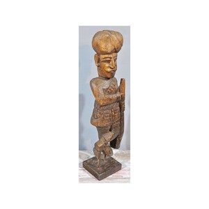 Antique Wooden Watchman Figurine Statue Original Old Hand Crafted Fine Carved