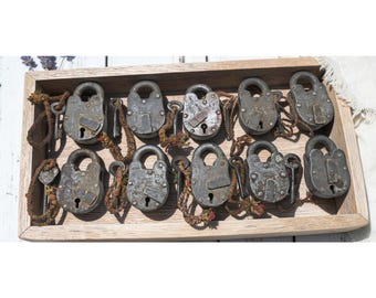 Lot of 10 Vintage Iron Lever System Pad Locks Original Old Hand Crafted