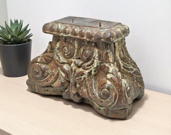 Antique Wooden Half Pillar Column Base Candle Holder Original Old Fine Hand Carved