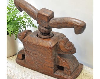 Antique Wooden Large Bull Shaped Juicer Original Old Very Fine Hand Carved
