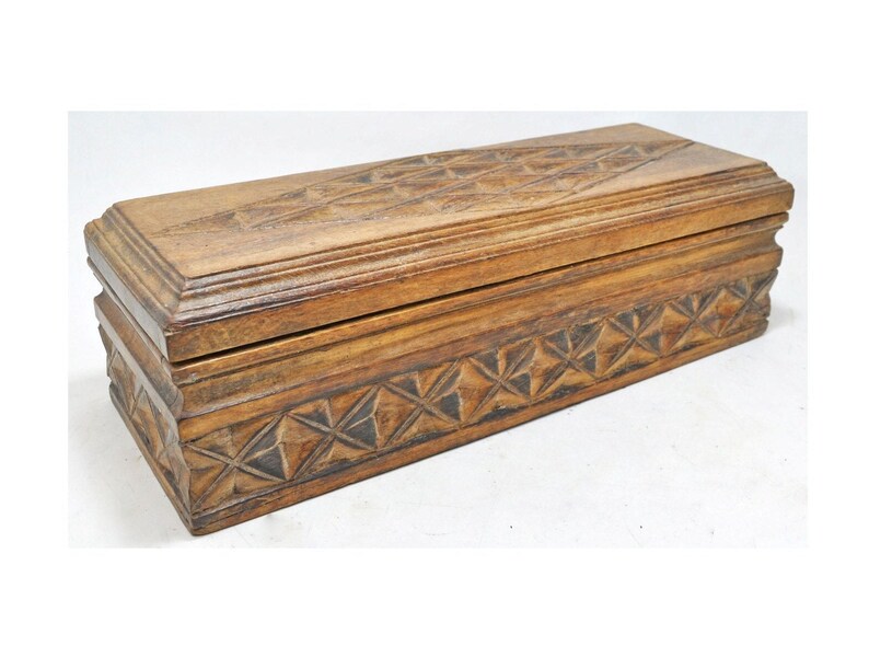 Antique Wooden Storage Chest Box Original Old Hand Crafted shops Carved