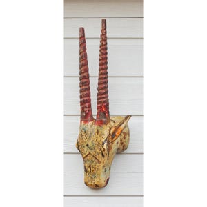 Hand Carved Wooden Wall Décor Deer Head Bust Figurine Fine Painted