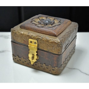 Vintage Wooden Small Storage Box Original Old Hand Crafted Brass Fitted