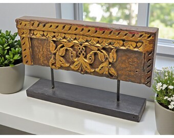 ヴィンテージ フランス製 ハードウッド 手彫り 装飾 花モチーフ 飾り板 