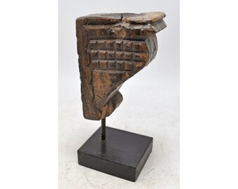 Candelabro de bloque de tallado de madera antiguo, original, tallado a mano