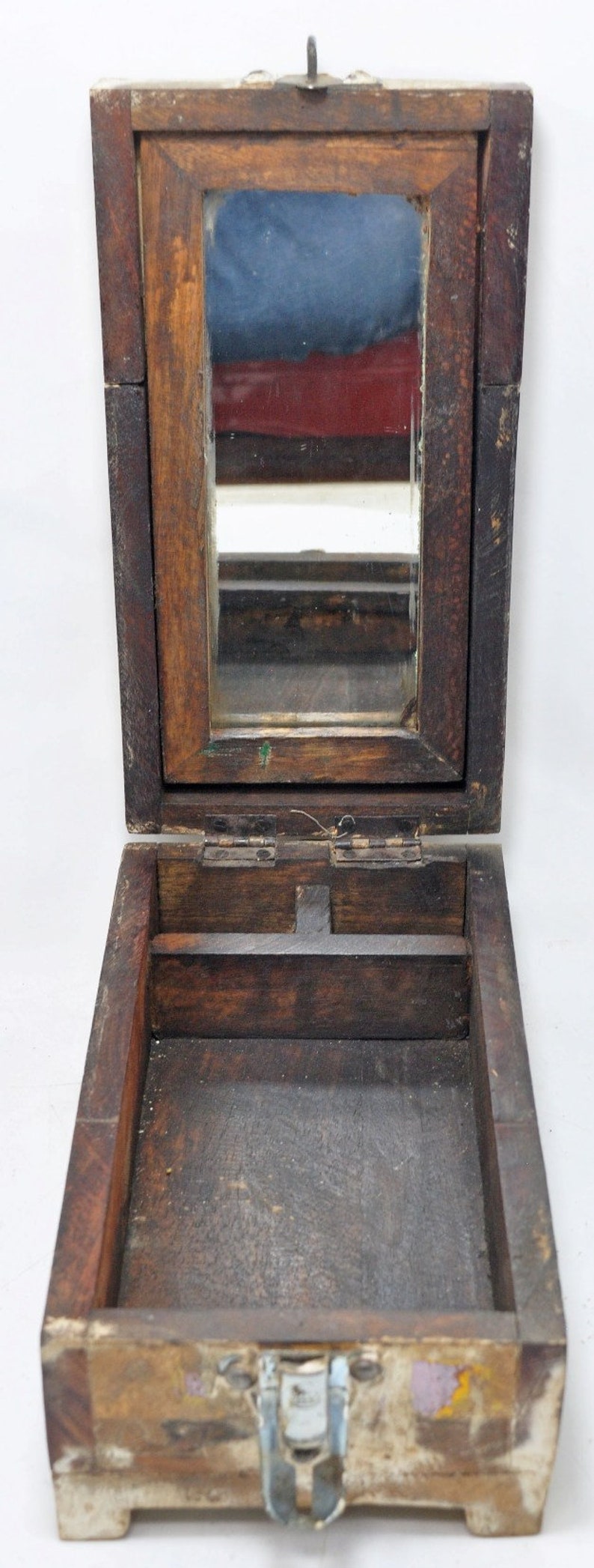 Reclaimed Salvage Wooden Vanity Box With Mirror Hand Crafted Original Colors image 8
