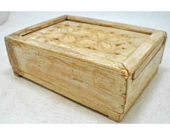 Vintage Wooden Kitchenware Spice Box Original Old Hand Crafted White Rustic