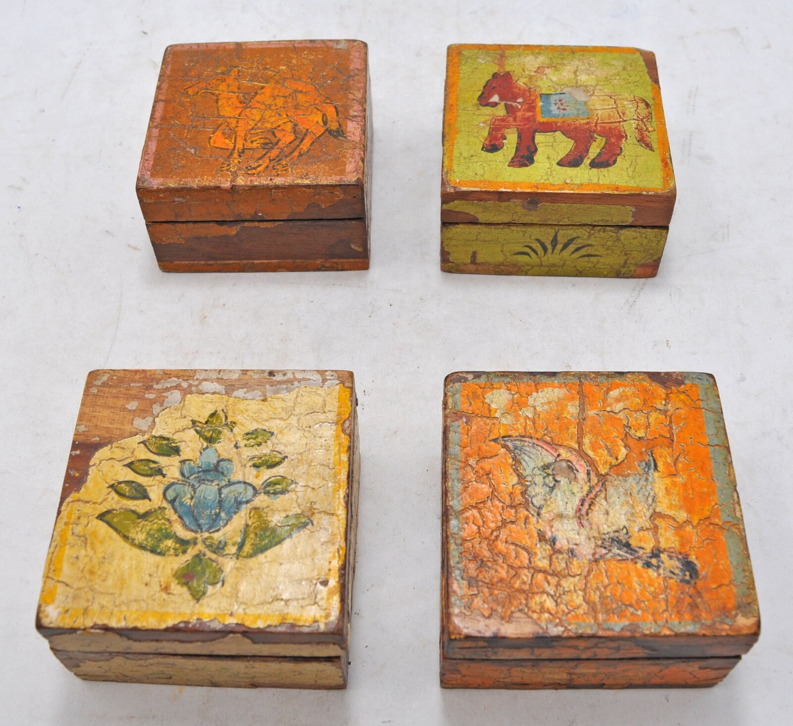 Vintage Wooden Set of 4 Small Square Boxes Original Old Hand Etsy