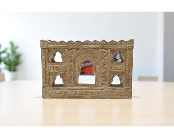 Decoración de pared de madera vintage con marco de arco pequeño, original, tallado a mano.