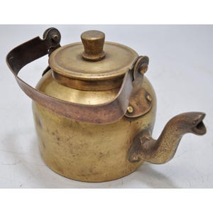 Vintage Brass Tea Kettle Pot Original Old Hand Crafted