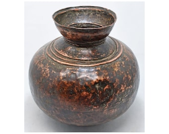 Antique Copper Round Water Storage Matka Pot Original Old Hand Crafted
