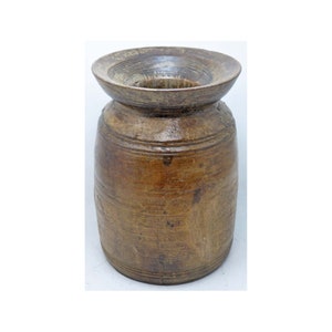 Antike hölzerne Himalaya Wasserspeicher Matka Topf Original alte Hand geschnitzt