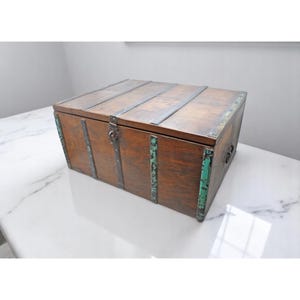 Antique Wooden Large Storage Chest Box Original Old Hand Crafted