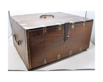 Antique Wooden Big Size Drawers Storage Chest Box Original Old Hand Crafted Brass Fitted
