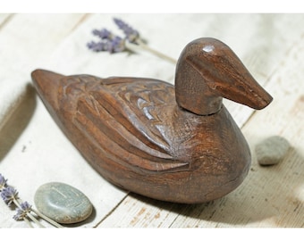Vintage Wooden Duck Figurine Original Old Hand Carved