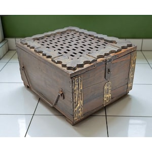 Antique Wooden Storage Chest Box Original Old Hand Crafted Brass Fitted