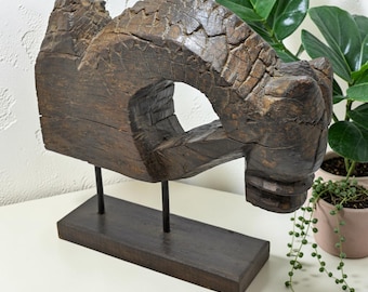 Antique Wooden Horse Head Bust Figurine Original Old Fine Hand Carved