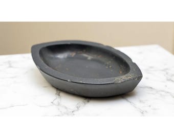 Antique Black Stone Oval Kharal Bowl Original Old Hand Carved