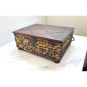 Antique Wooden Large Storage Chest Box Original Old Fine Hand Carved