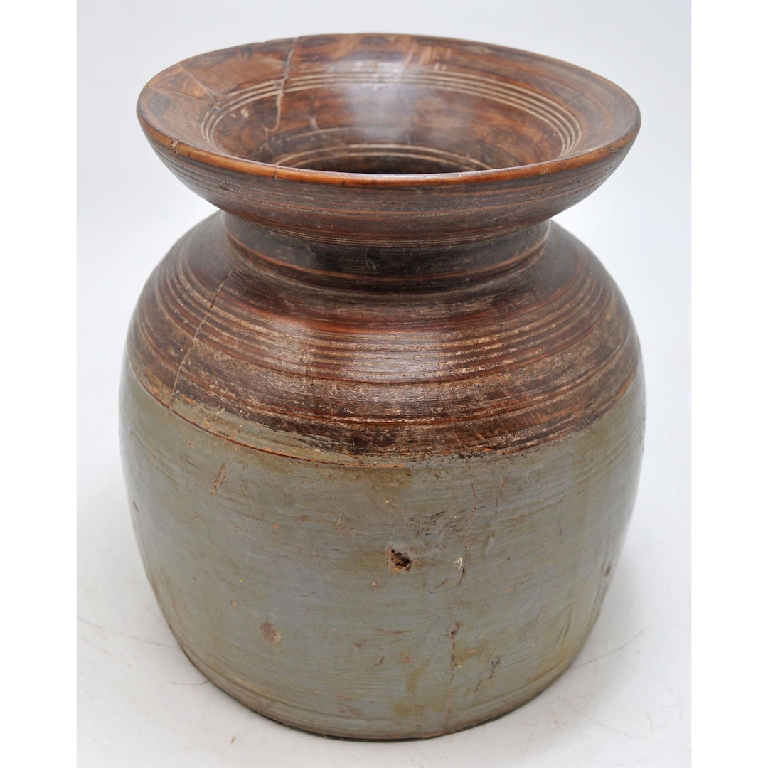 Antique Wooden Himalayan Water Storage Matka Pot Original Old Hand ...